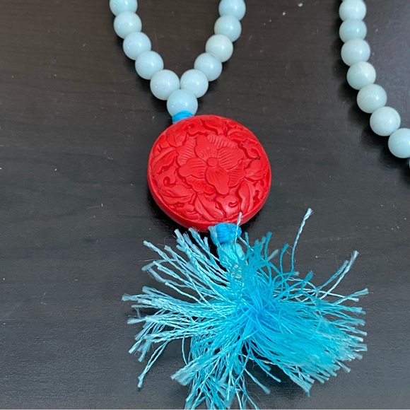 Flower Carved Cinnabar Beaded 32” Mala Necklace - Picture 8 of 12